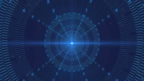animation of blue light spot and data processing against round scanner in seamless pattern