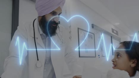 Animation-of-data-processing-over-asian-male-doctor-with-girl-patient