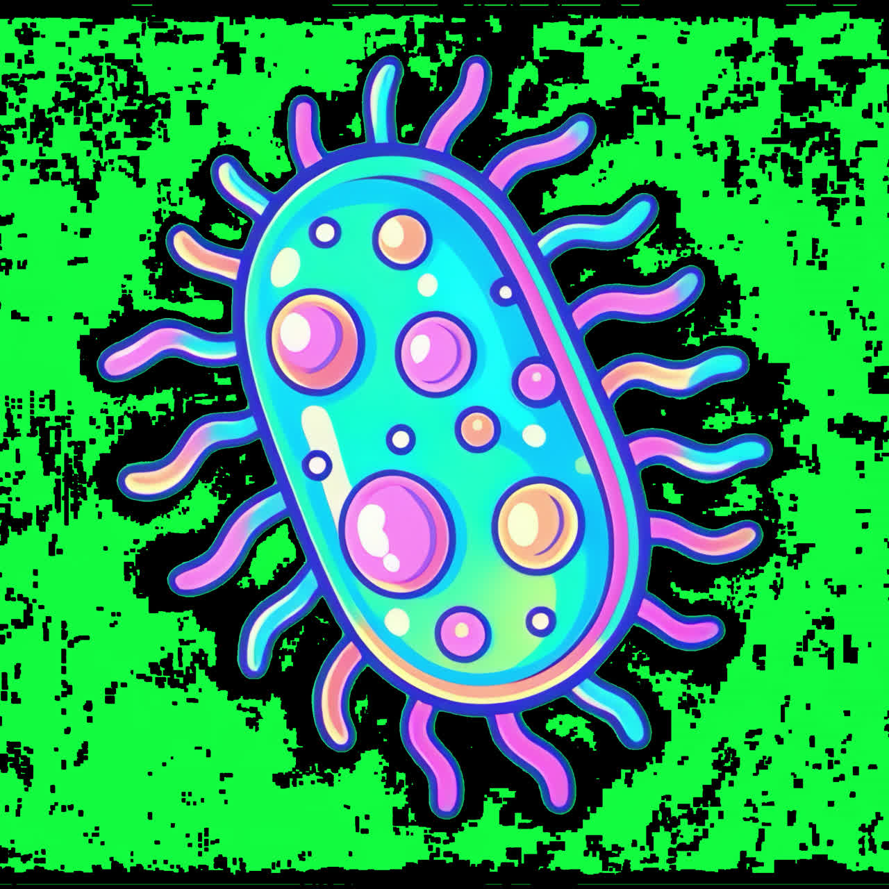 Animação colorida de ilustração de bactérias em desenhos animados isolada, vídeos em 4K transparentes, alfa