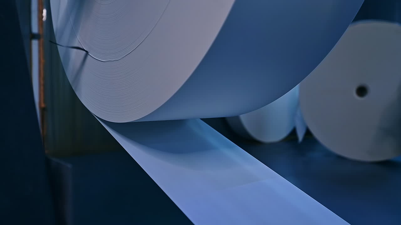 Beginning of the production for making diapers. Factory automated mechanism.