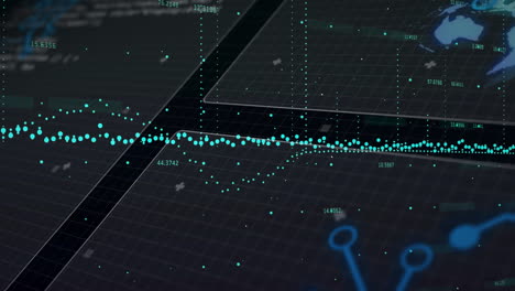 illustrating financial trends, animation showing data points and graphs on dark grid