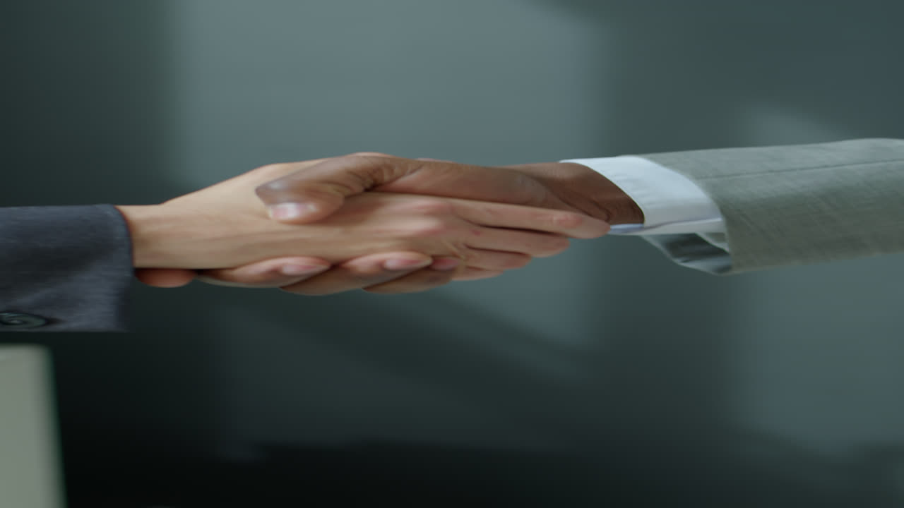Primo piano di una stretta di mano tra partner commerciali
