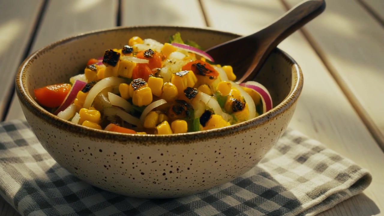 Ciotola di insalata fresca di mais grigliato con verdure
