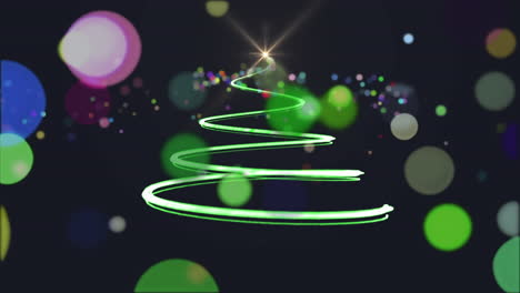 merry christmas text and christmas tree against bokeh background