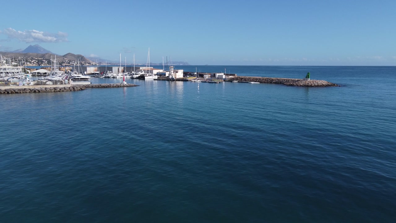 Aerial approach to El Campello port, Spain