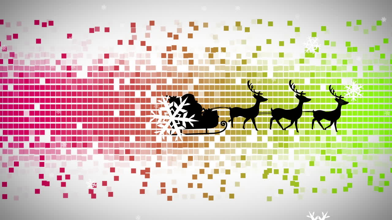 산타클로스 위 에 떨어지는 눈송이 들 이 모자이크 사각형 에 대항 하여 사 ⁇  들 이 끌고 있는  ⁇ 매