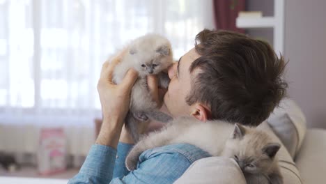 Der-Tierliebe-Mann-Liebt-Und-Besitzt-Kätzchen.