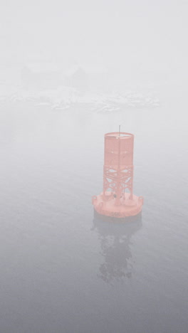 foggy day with a solitary buoy standing in calm waters