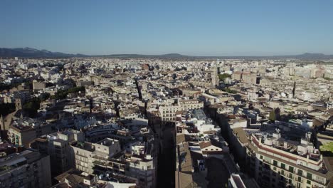 Flying-Over-Dense-Capital-City-Of-Palma-In-Mallorca,-Western-Mediterranean,-Spain