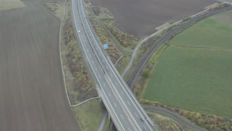 Drone-Aerial-of-empty-Motorway-Autobahn-Freeway-during-the-Corona-pandemic-in-Germany,-Europe