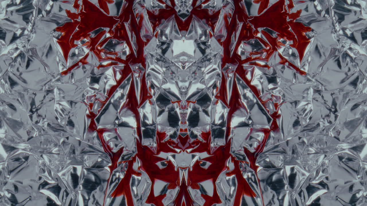 Abstract Foil Art with Red and Silver Patterns