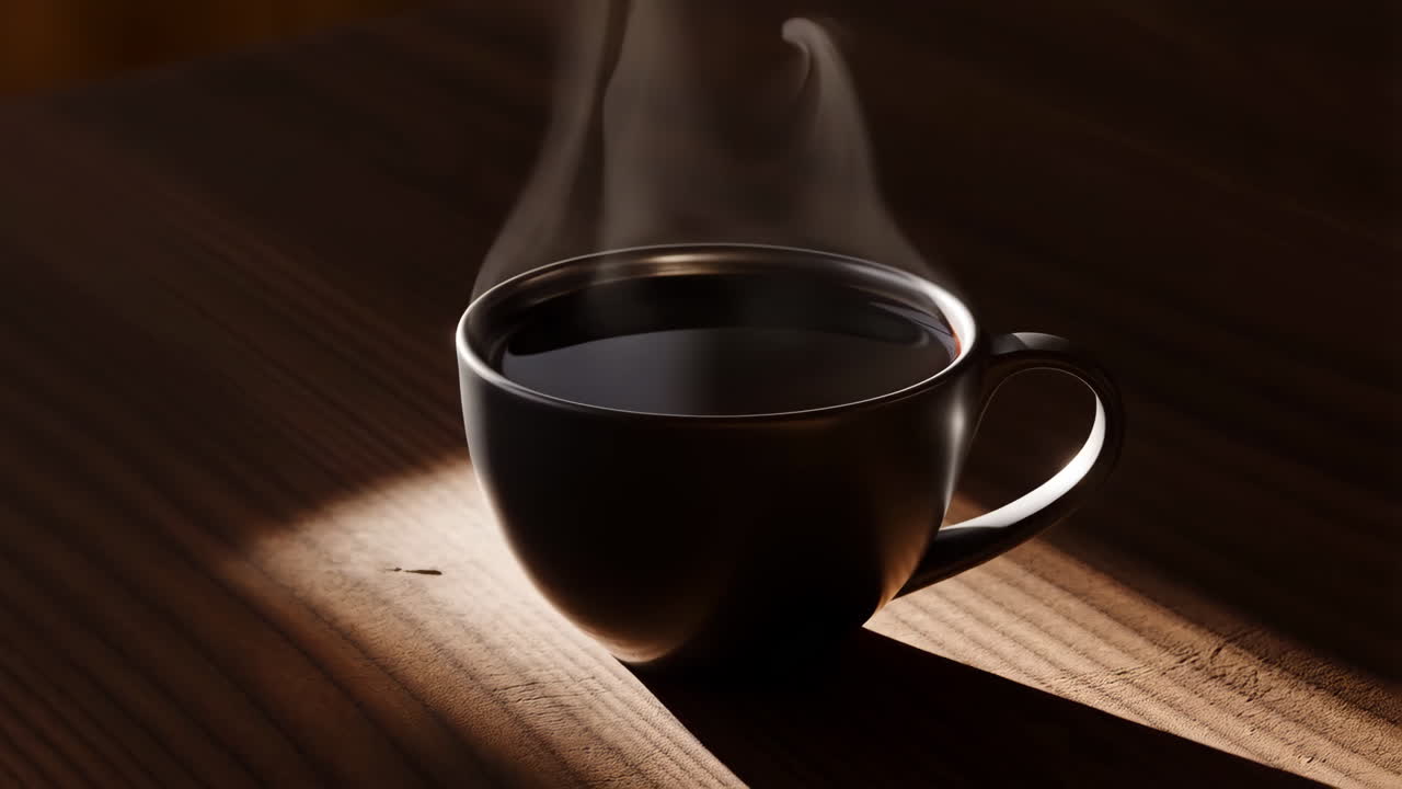 Steaming Coffee Cup on a Wooden Table