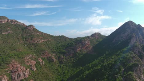 Drone-flight-over-Sant-Salvador-de-les-Espeses-mountains,-Esparreguera