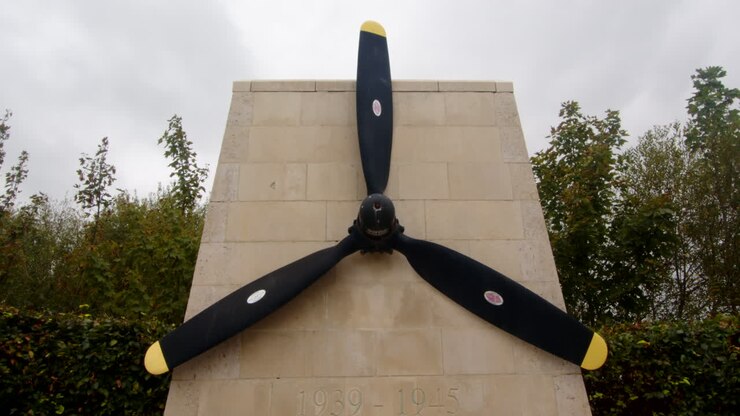 Mid shot of the plane propellers on the New Forest Airfields Memorial in the New Forest
