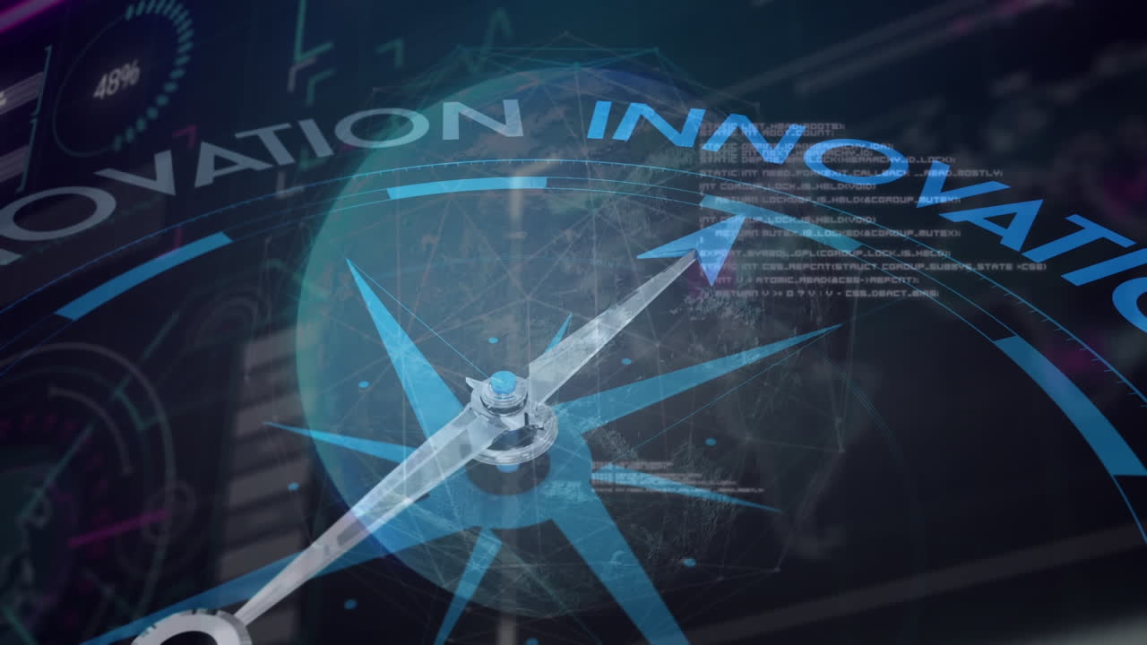 지구 위를 회전하는 나침반의 애니메이션