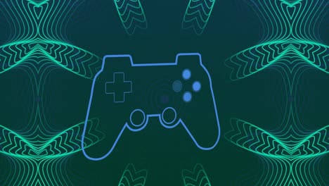 animation of game controller over abstract patterns against blue background