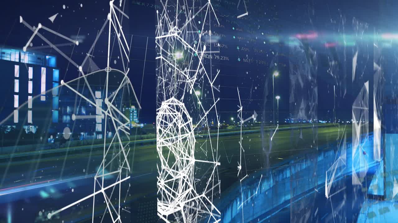 밤의 도로 교통과 시간에 따라 연결과 조명 애니메이션