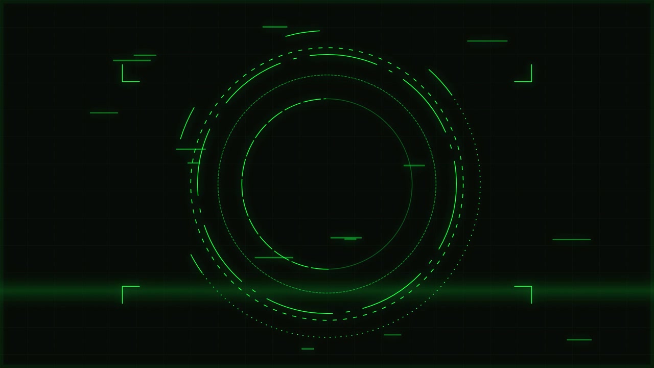 Futuristic Green Digital HUD Interface with Scanning Circles