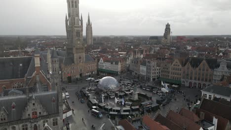 aerial of the markt market square of bruges is located in the heart of the city brugge in belgium