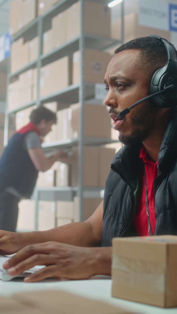 trabajador de almacén en el teléfono