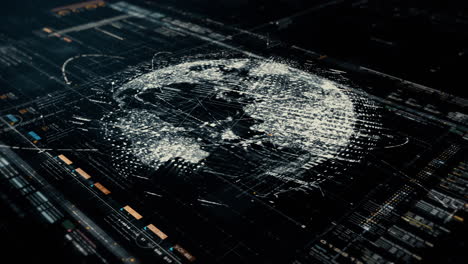 futuristic digitally generated holographic planet earth in 360 degree rotation for head up display and user interface design