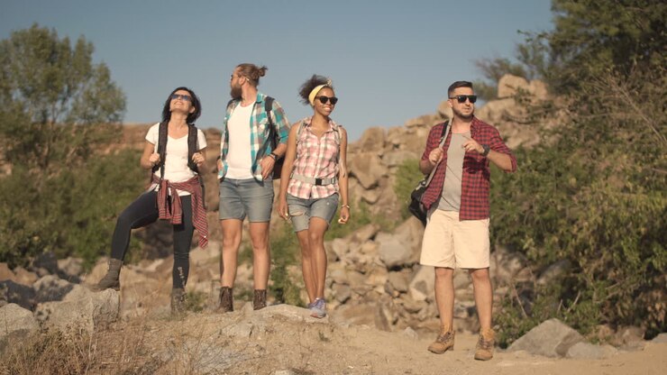 Group of Friends Hiking in Nature