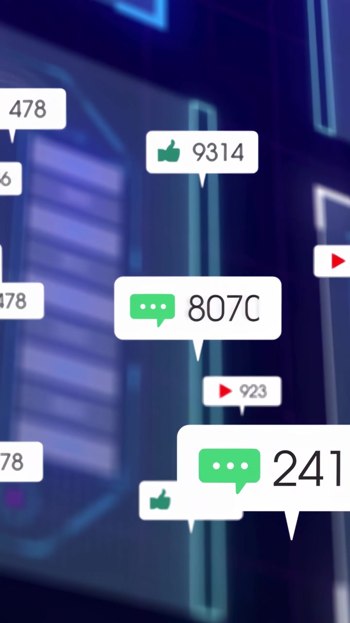 Notification bubbles floating, responding to incoming taps, updating counts and stacking on neon UI