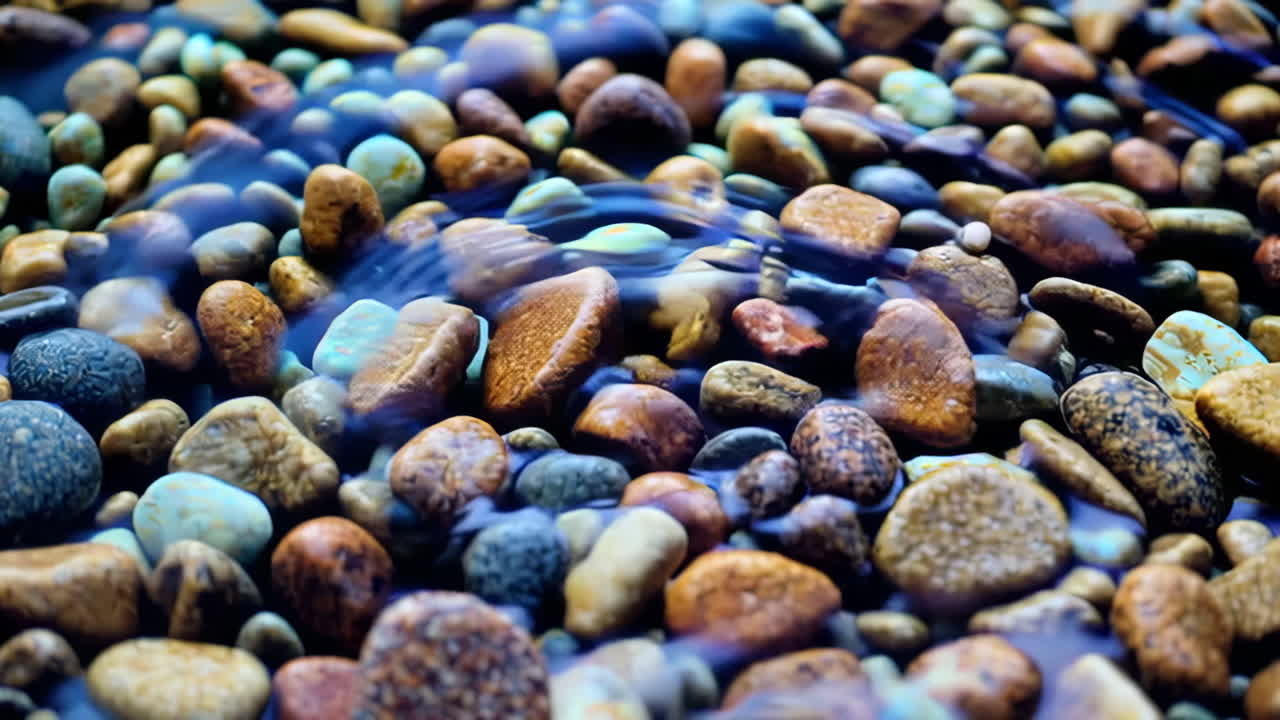 Water flowing over colorful pebbles