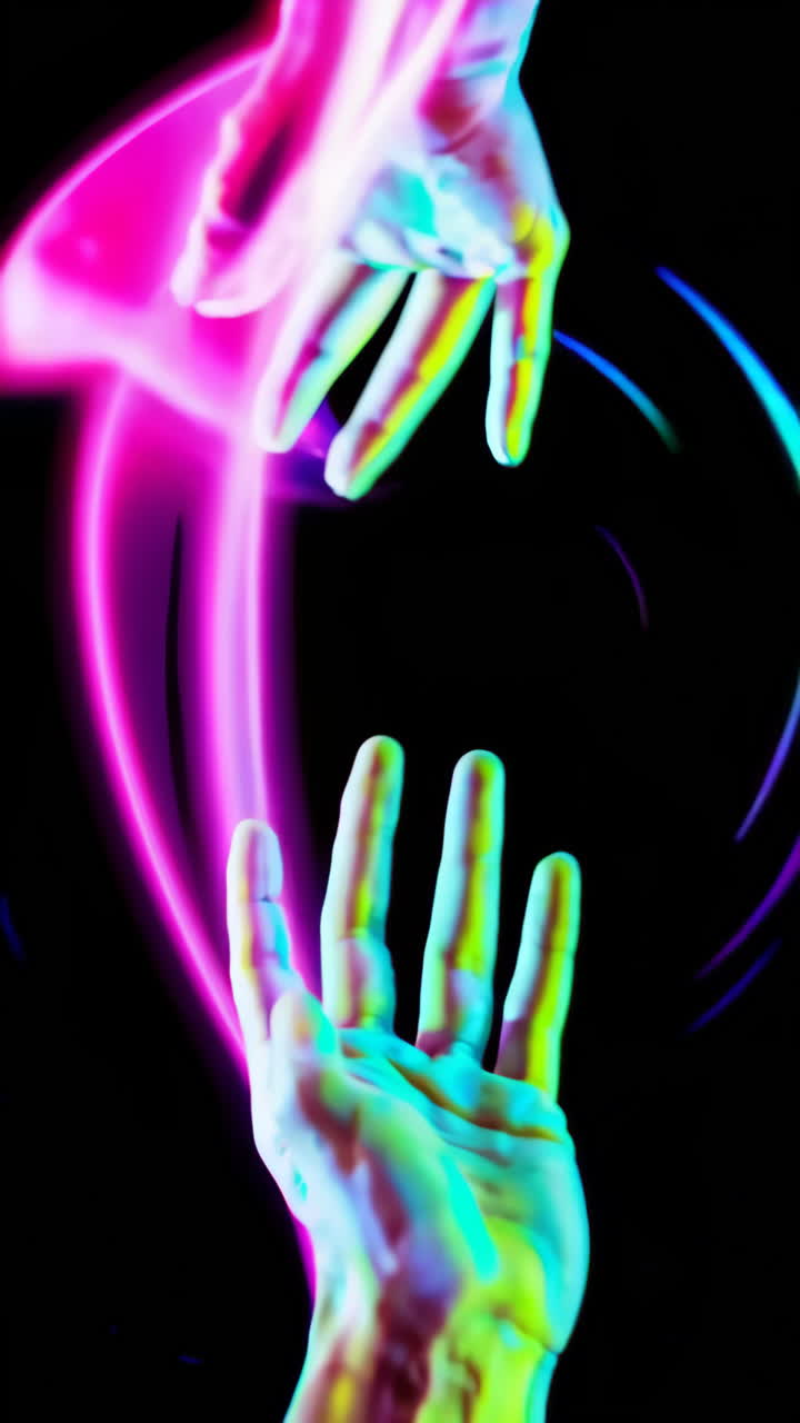 Abstract Neon Hands Reaching Out