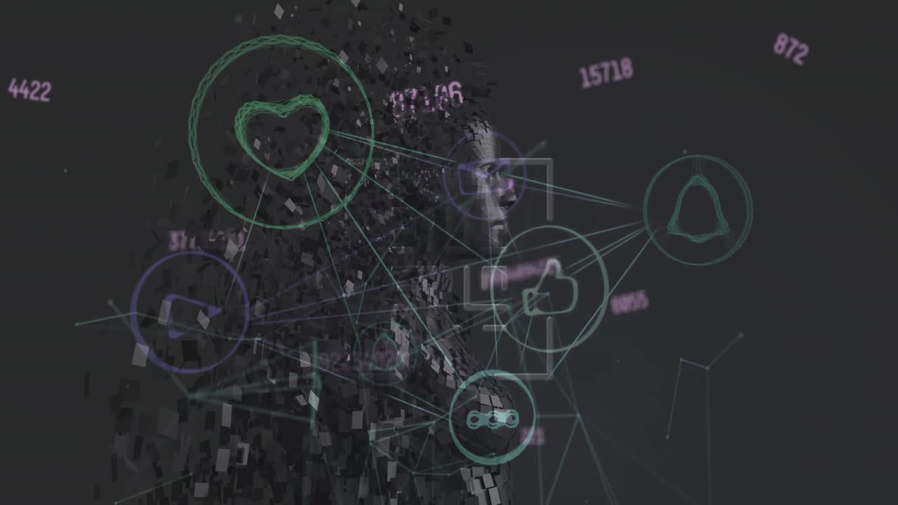 디지털 인간 모델을 통해 아이콘으로 데이터 처리 및 연결 네트워크의 애니메이션