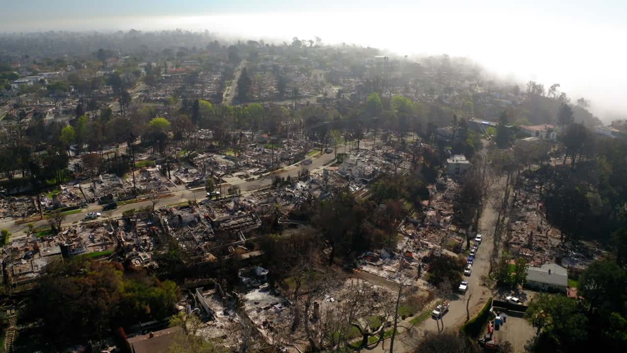 Aerial View of a Residential Neighborhood Devastated by Wildfire