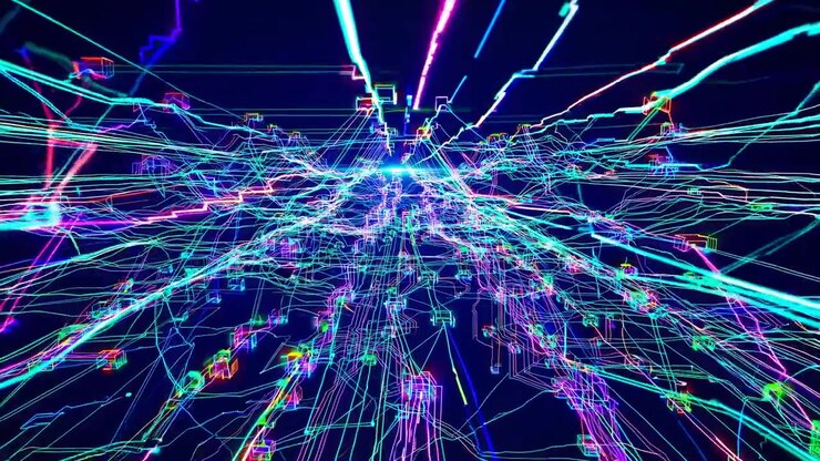 Abstract Digital Network Flow with Glowing Data Lines