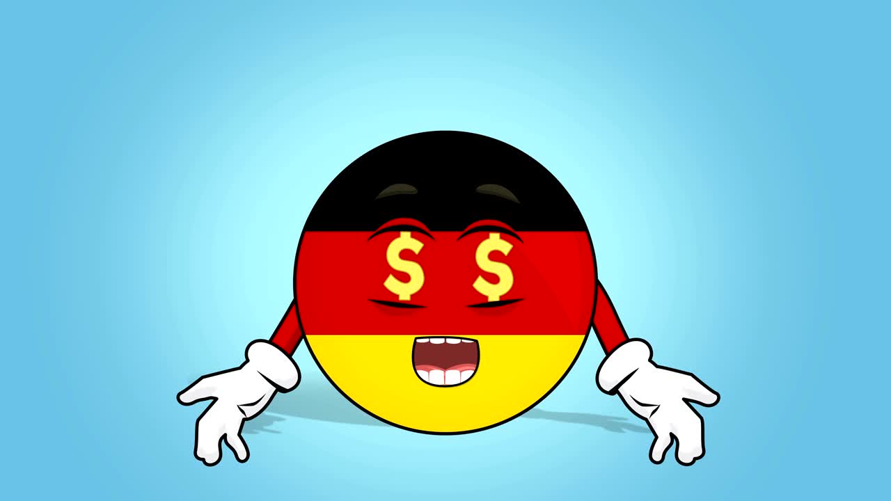 Icona bandiera cartone animato Repubblica Federale di Germania Occhi a dollaro con animazione facciale