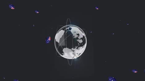 animation of globe over rugby balls with flag of australia