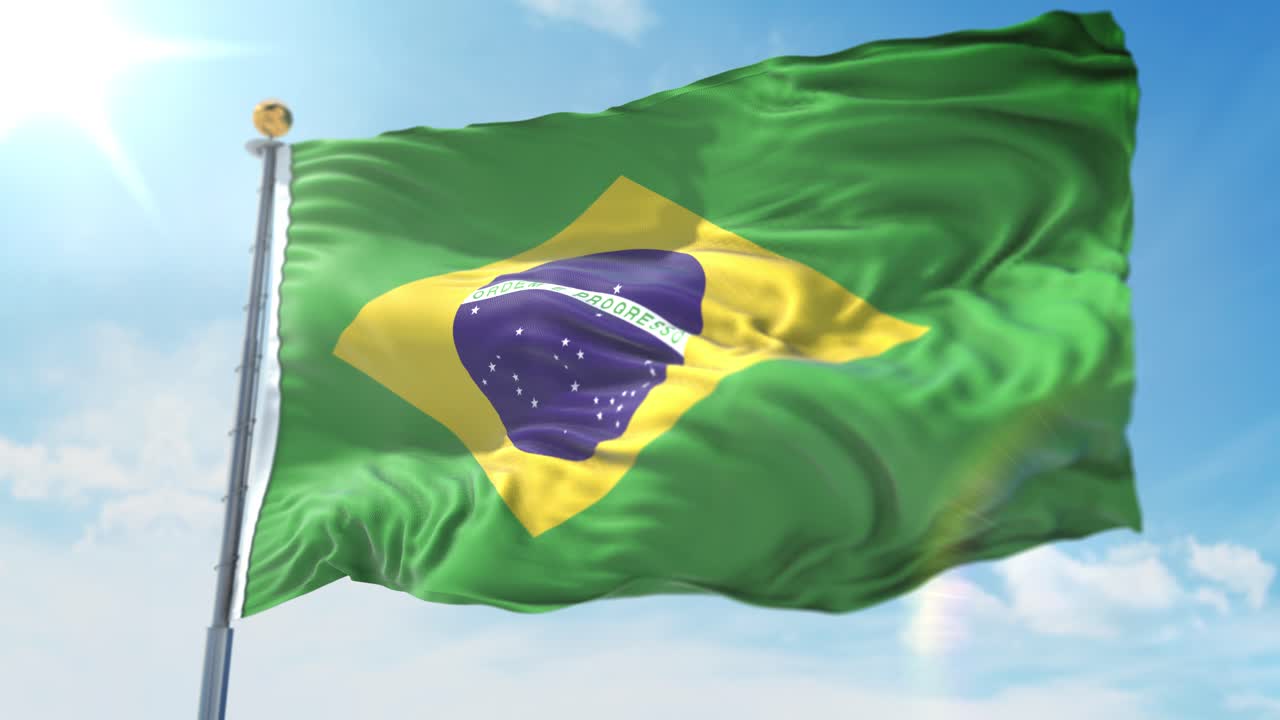ilustración 4k 3d de la bandera ondeando en un poste del país brasil