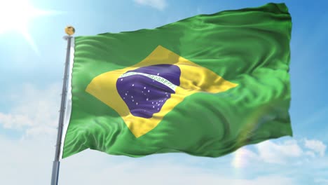 Ilustración-4k-3d-De-La-Bandera-Ondeante-En-Un-Poste-Del-País-Brasil