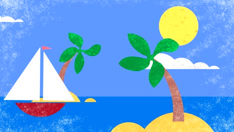 the sailing ship floats on the sea