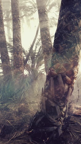 mysterious foggy palm tree forest