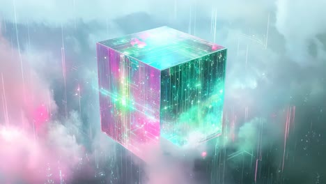 glowing geometric energy cube