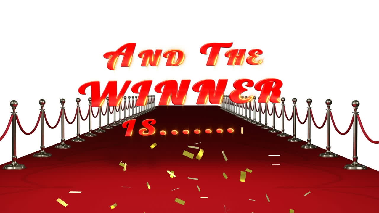 금색 콘페티의 애니메이션이 텍스트 위로 떨어지고, 우승자는  ⁇ 색 카 ⁇  위에서  ⁇ 색 카 ⁇  위에