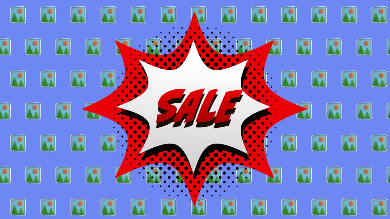 animación del texto de venta sobre un fondo de patrón vibrante retro