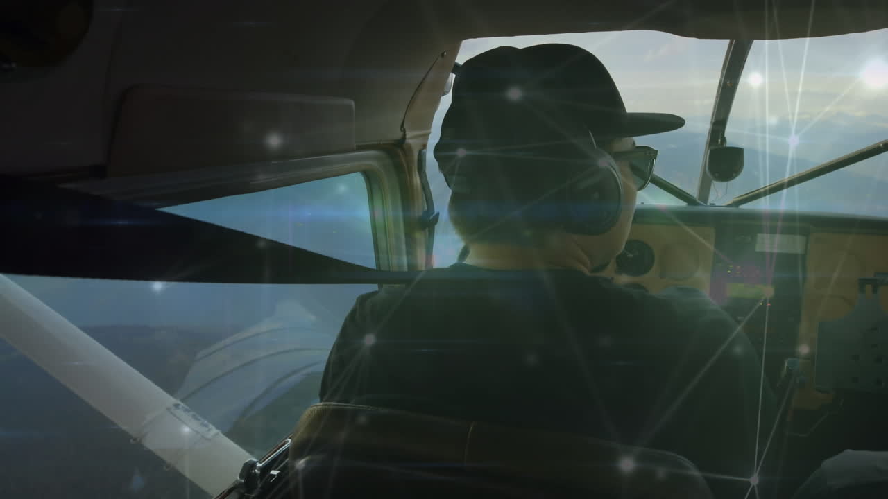 비행기에서 조종사에 대한 연결 네트워크의 애니메이션