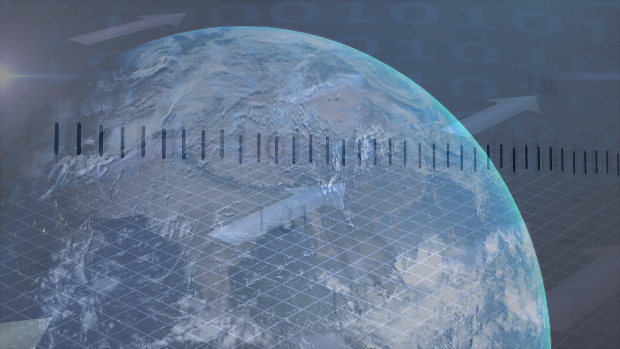 블랙 배경에 전 세계 금융 데이터 처리의 애니메이션