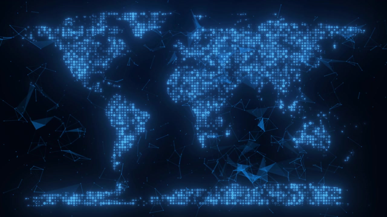 Digital World Map Made of Binary Code and Network Connections