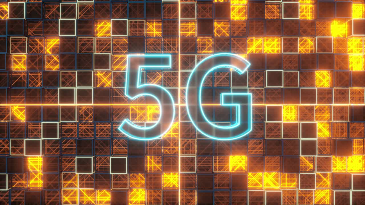 fuente 5g con fondo cuadrado de ciencia ficción, renderización 3d.