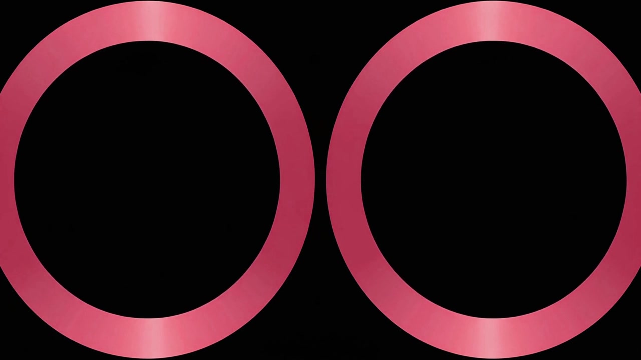 Due anelli metallici rosa che si espandono e si contraggono su sfondo nero