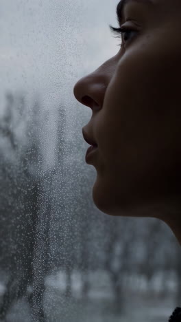 person looking out a window on a cold winter day