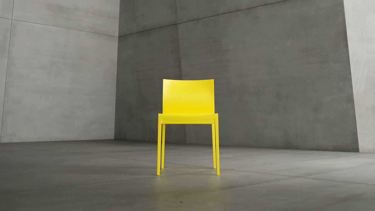 Yellow Chair In Concrete Room Presents Modern Industrial Aesthetic With Bright Plastic Seat Centered