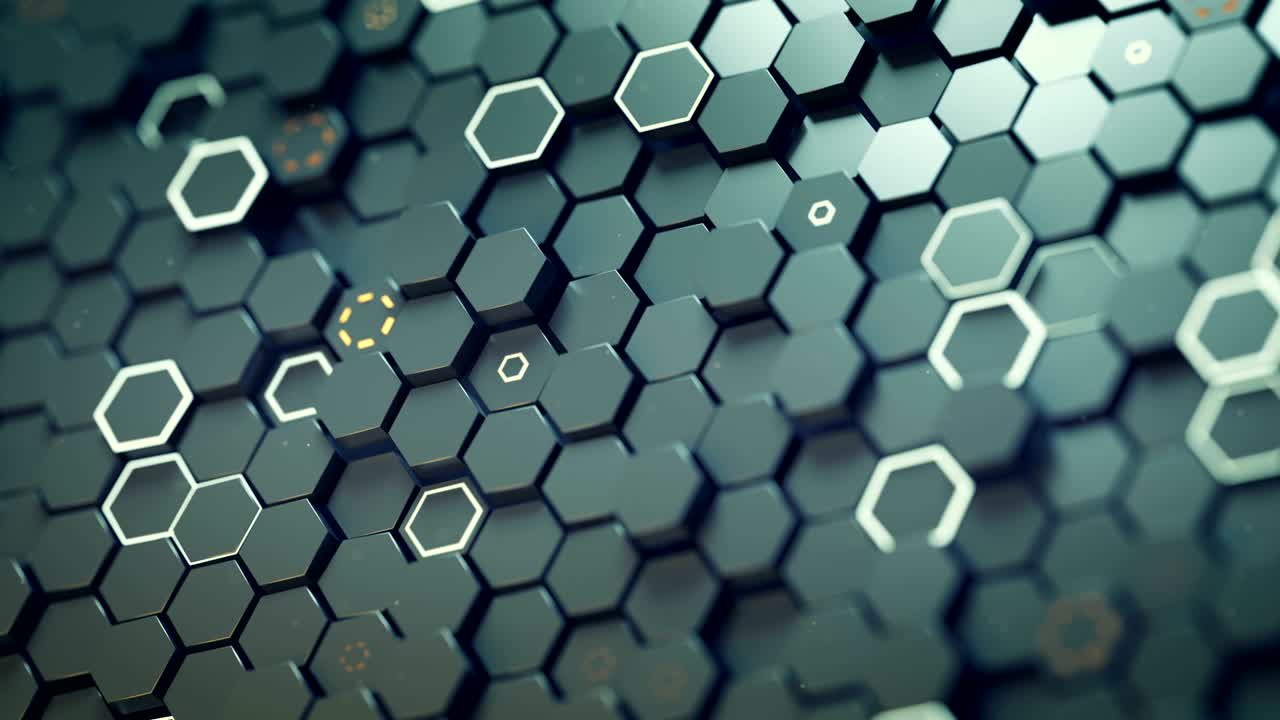 무작위로 배열된 육각형의 원활한 루프 3d 렌더링 애니메이션