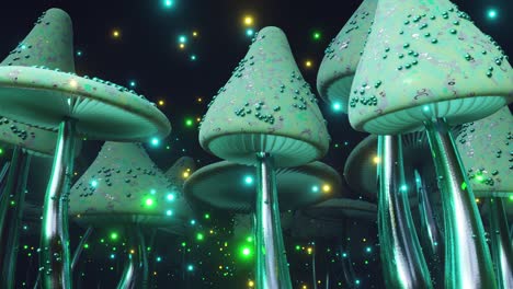 walk through a fantastic forest among mystical mint-colored mushrooms.